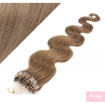 24" (60cm) Micro ring human hair extensions wavy - light brown