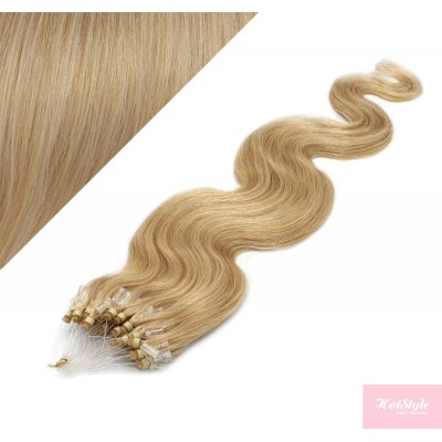 24" (60cm) Micro ring human hair extensions wavy - natural blonde