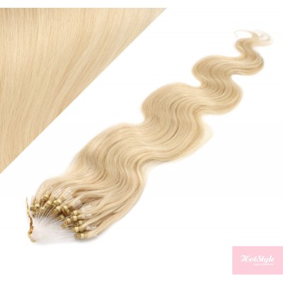 24" (60cm) Micro ring human hair extensions wavy - the lightest blonde