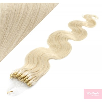 24" (60cm) Micro ring human hair extensions wavy - platinum blonde