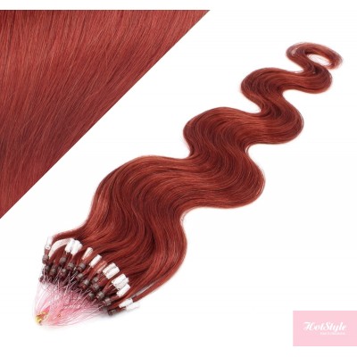 24" (60cm) Micro ring human hair extensions wavy - copper red