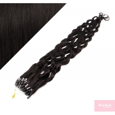 24" (60cm) Micro ring human hair extensions curly - natural black