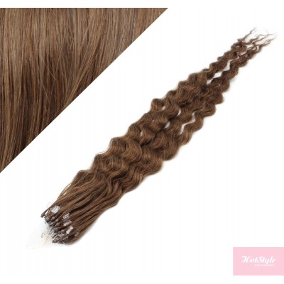 24" (60cm) Micro ring human hair extensions curly - medium light brown