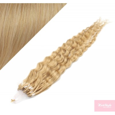 24" (60cm) Micro ring human hair extensions curly - natural blonde