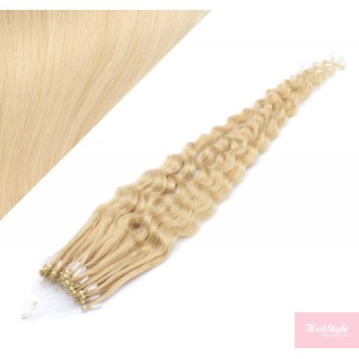 24" (60cm) Micro ring human hair extensions curly - the lightest blonde