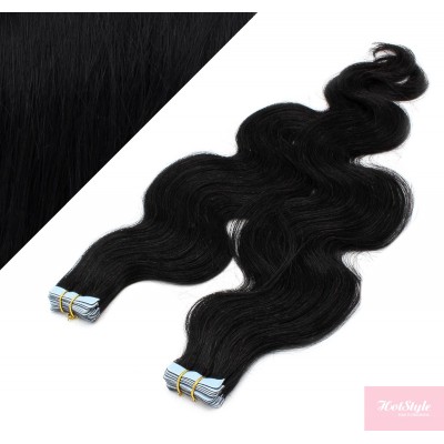 20" (50cm) Tape Hair / Tape IN human REMY hair wavy - black