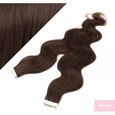 20" (50cm) Tape Hair / Tape IN human REMY hair wavy - dark brown