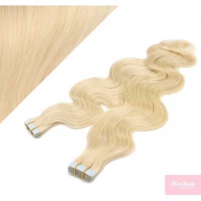 20" (50cm) Tape Hair / Tape IN human REMY hair wavy - the lightest blonde
