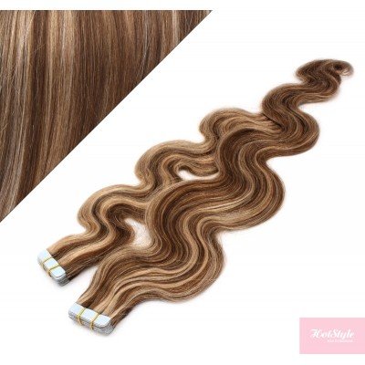 20" (50cm) Tape Hair / Tape IN human REMY hair wavy - dark brown / blonde