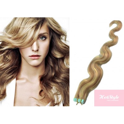 20 50cm Tape Hair Tape In Human Remy Hair Wavy Mixed Blonde