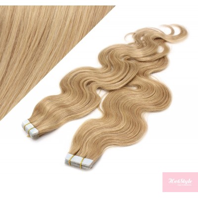 20" (50cm) Tape Hair / Tape IN human REMY hair wavy - natural blonde / light blonde
