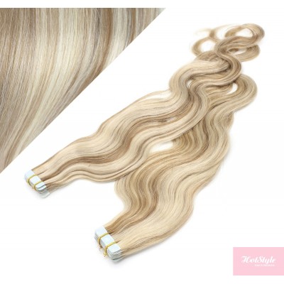 20" (50cm) Tape Hair / Tape IN human REMY hair wavy - platinum / light brown
