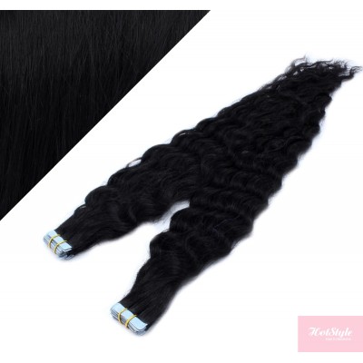 20" (50cm) Tape Hair / Tape IN human REMY hair curly - black