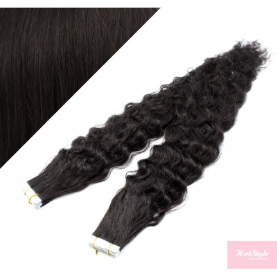 20" (50cm) Tape Hair / Tape IN human REMY hair curly - natural black