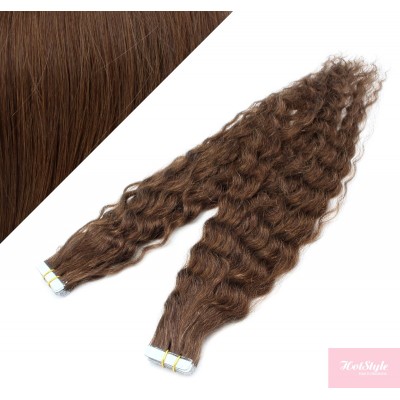 20" (50cm) Tape Hair / Tape IN human REMY hair curly - medium brown