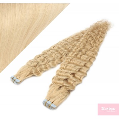 20" (50cm) Tape Hair / Tape IN human REMY hair curly - the lightest blonde