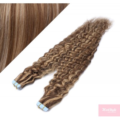 20" (50cm) Tape Hair / Tape IN human REMY hair curly - dark brown / blonde