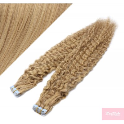 20" (50cm) Tape Hair / Tape IN human REMY hair curly - natural blonde / light blonde