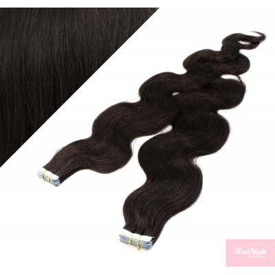 24" (60cm) Tape Hair / Tape IN human REMY hair wavy - natural black