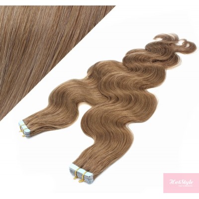 24" (60cm) Tape Hair / Tape IN human REMY hair wavy - light brown