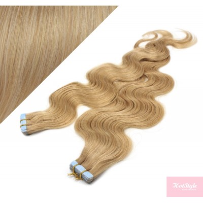 24" (60cm) Tape Hair / Tape IN human REMY hair wavy - natural blonde