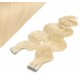 24" (60cm) Tape Hair / Tape IN human REMY hair wavy - the lightest blonde