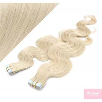 24" (60cm) Tape Hair / Tape IN human REMY hair wavy - platinum blonde