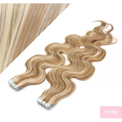 24" (60cm) Tape Hair / Tape IN human REMY hair wavy - mixed blonde