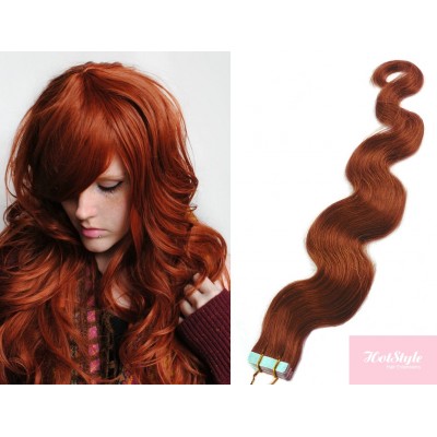 24 60cm Tape Hair Tape In Human Remy Hair Wavy Copper Red