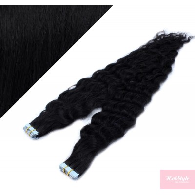24" (60cm) Tape Hair / Tape IN human REMY hair curly - black