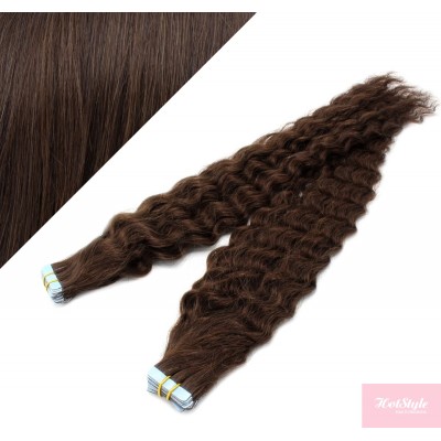 24" (60cm) Tape Hair / Tape IN human REMY hair curly - dark brown