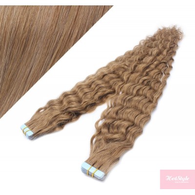24" (60cm) Tape Hair / Tape IN human REMY hair curly - light brown