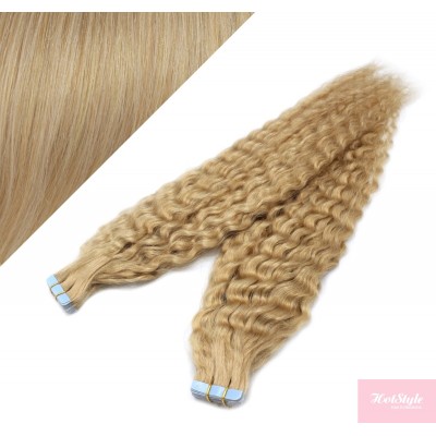 24" (60cm) Tape Hair / Tape IN human REMY hair curly - natural blonde