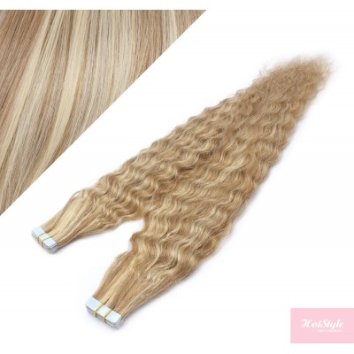 24" (60cm) Tape Hair / Tape IN human REMY hair curly - mixed blonde