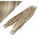 24" (60cm) Tape Hair / Tape IN human REMY hair curly - platinum / light brown