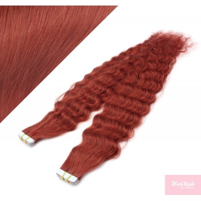 24" (60cm) Tape Hair / Tape IN human REMY hair curly - copper red
