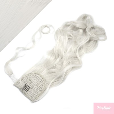 Clip in ponytail wrap / braid hair extension 24" wavy - silver