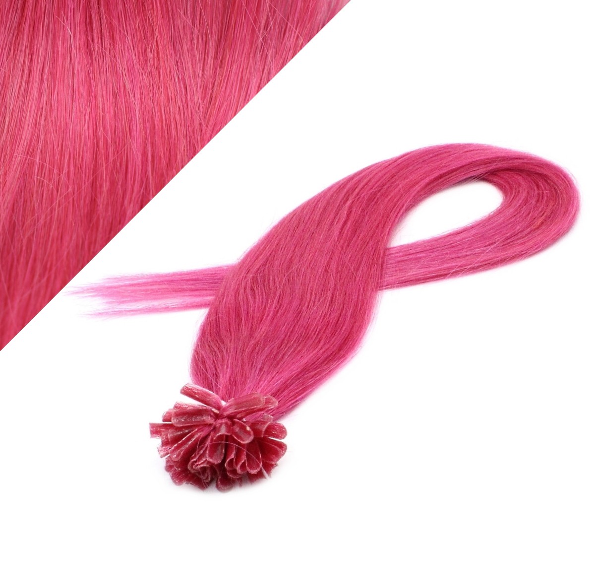 24 60cm Nail Tip U Tip Human Hair Pre Bonded Extensions Pink