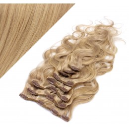 20" (50cm) Clip in wavy human REMY hair - light blonde/natural blonde 