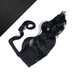 Clip in ponytail wrap / braid hair extension 24" wavy - black