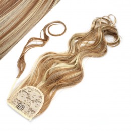 Clip in ponytail wrap / braid hair extension 24" wavy - mixed blonde