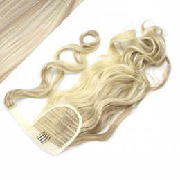 Clip in ponytail wrap / braid hair extension 24" wavy - platinum / light brown