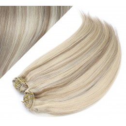 24" (60cm) Deluxe clip in human REMY hair -  platinum / light brown