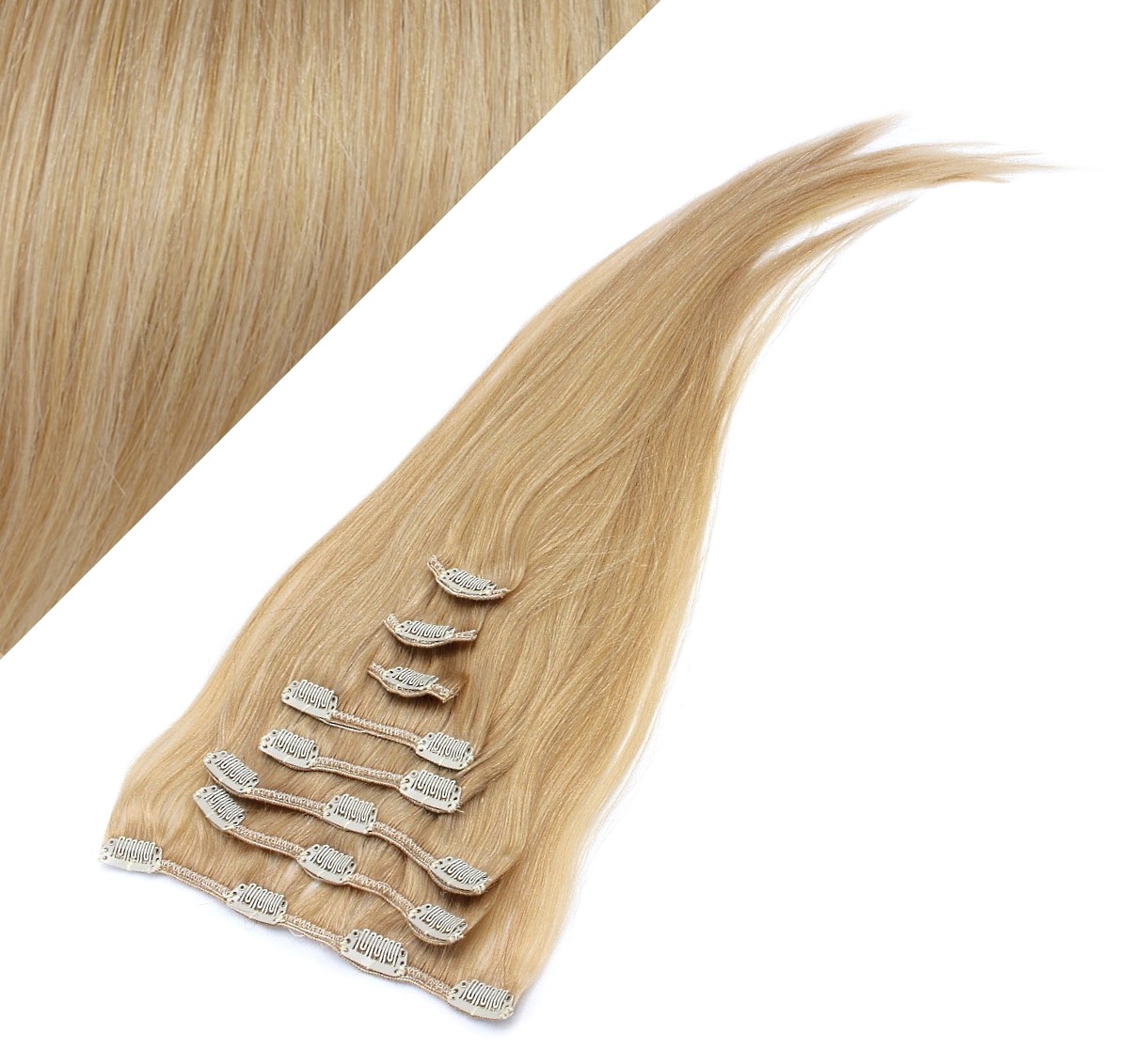 Human hair extensions top clip on blonde