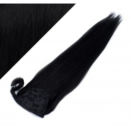 Clip in human hair ponytail wrap hair extension 20" straight - black