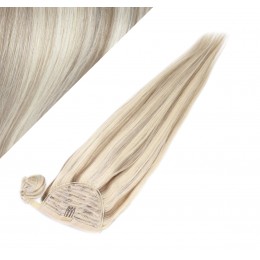 Clip in human hair ponytail wrap hair extension 20" straight - platinum/light brown