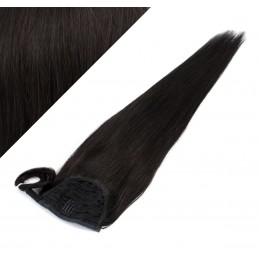 Clip in human hair ponytail wrap hair extension 24" straight - natural black