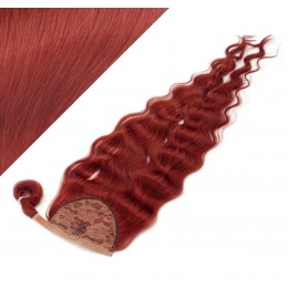 Clip in human hair ponytail wrap hair extension 20" wavy - copper red