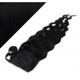 Clip in human hair ponytail wrap hair extension 24" wavy - black