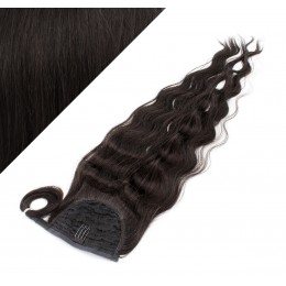 Clip in human hair ponytail wrap hair extension 24" wavy - natural black